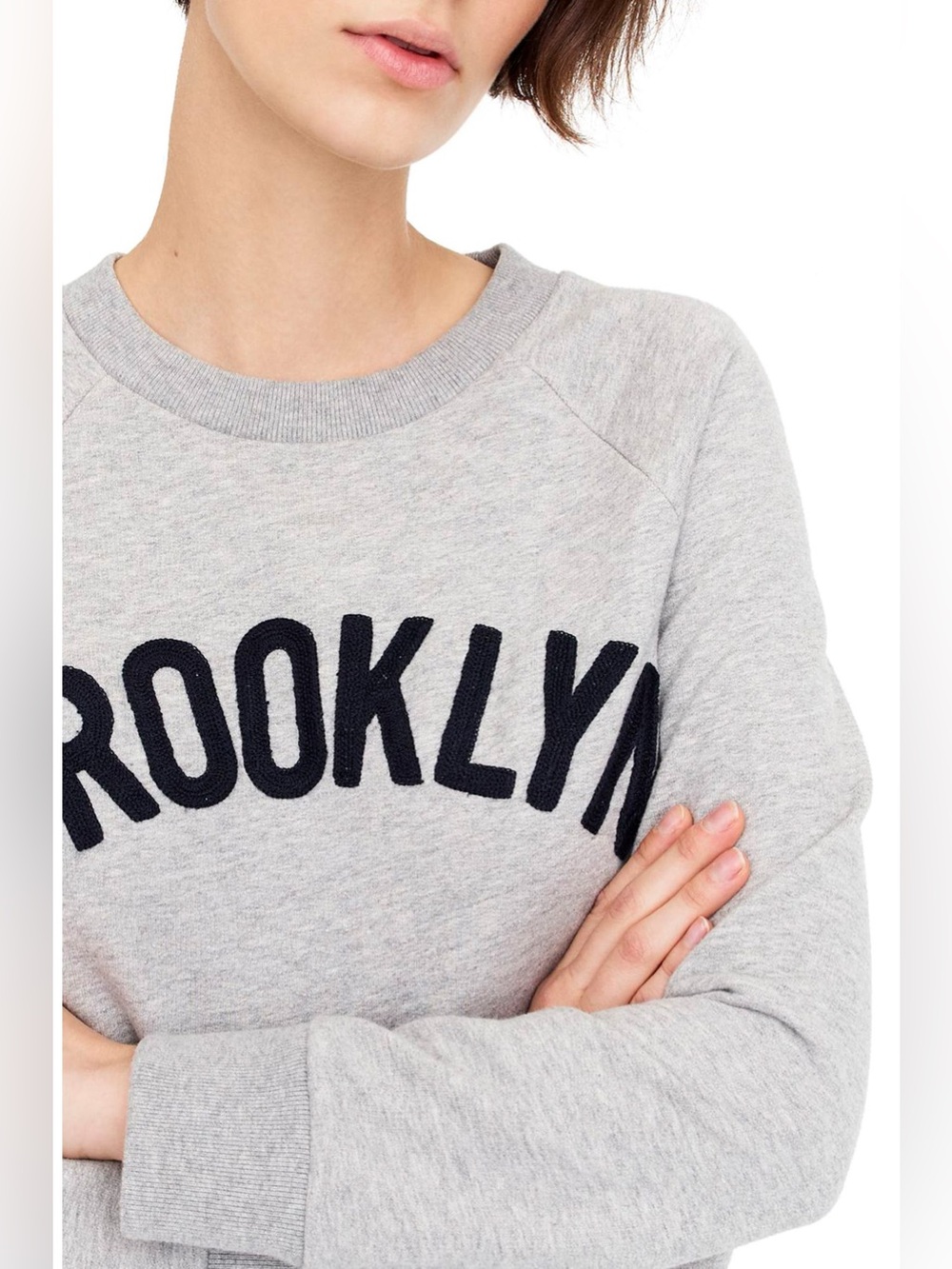 J. Crew Brooklyn Graphic Embroidered Crewneck Sweat Shirt French terry Grey Med